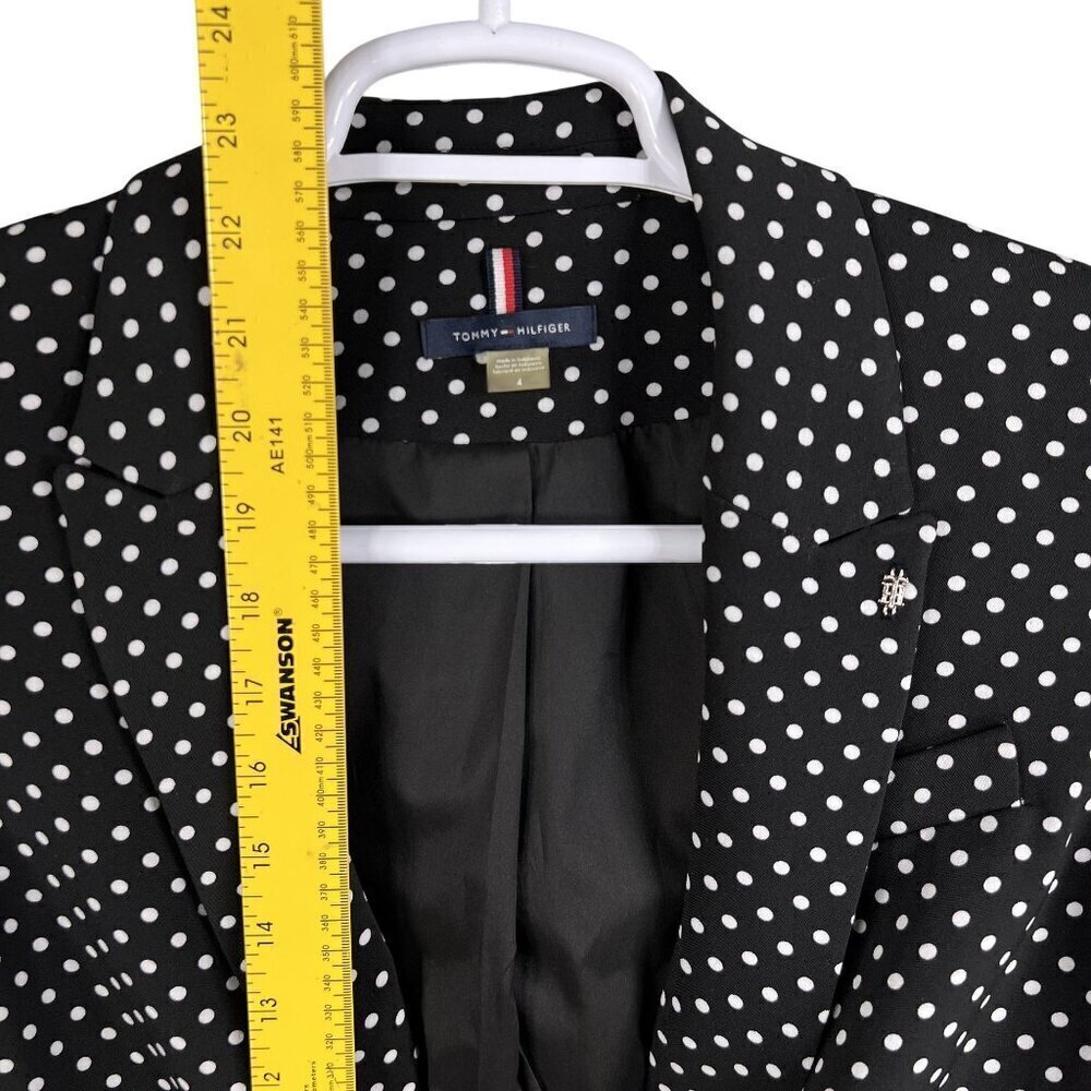 Tommy Hilfiger NEW Womens 4 Polka Dot Black White Logo Pin Blazer Career Wear - Picture 9 of 16
